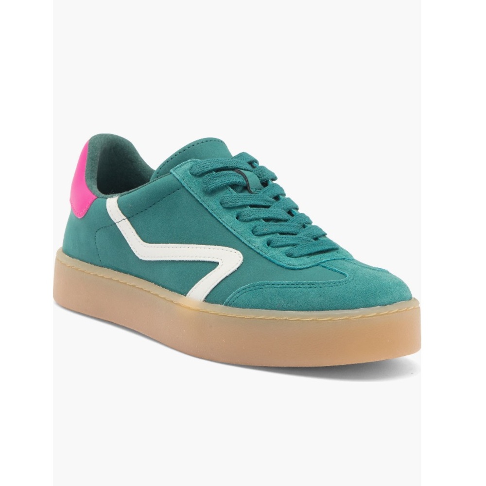 Steve Madden Reformer Sneakers Green & Pink Leather Women’s Size 6 NEW